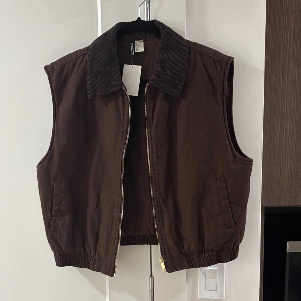Dark Brown Vest with Corduroy Collar